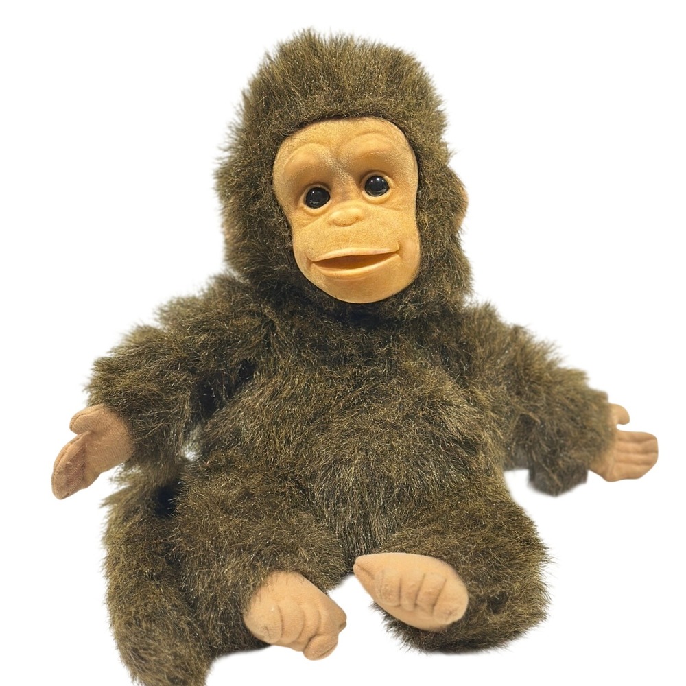 Vtg Hosung Flocked-Face Fur Chimpanzee Monkey Hand Puppet Plush NINA CONTI Retro
